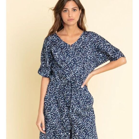 Agnes B Women’s US 10 Blue Polka Dot Cropped One Piece Jumpsuit Pockets Cotton - Picture 15 of 15